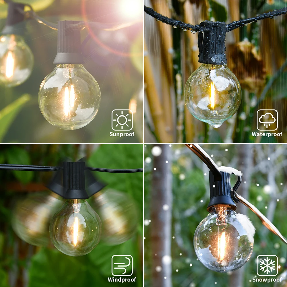 G40 Luci a stringa per esterni a LED 15M Luci a sfera infrangibili Luce a festone a LED per illuminazione decorativa da giardino con portico cortile