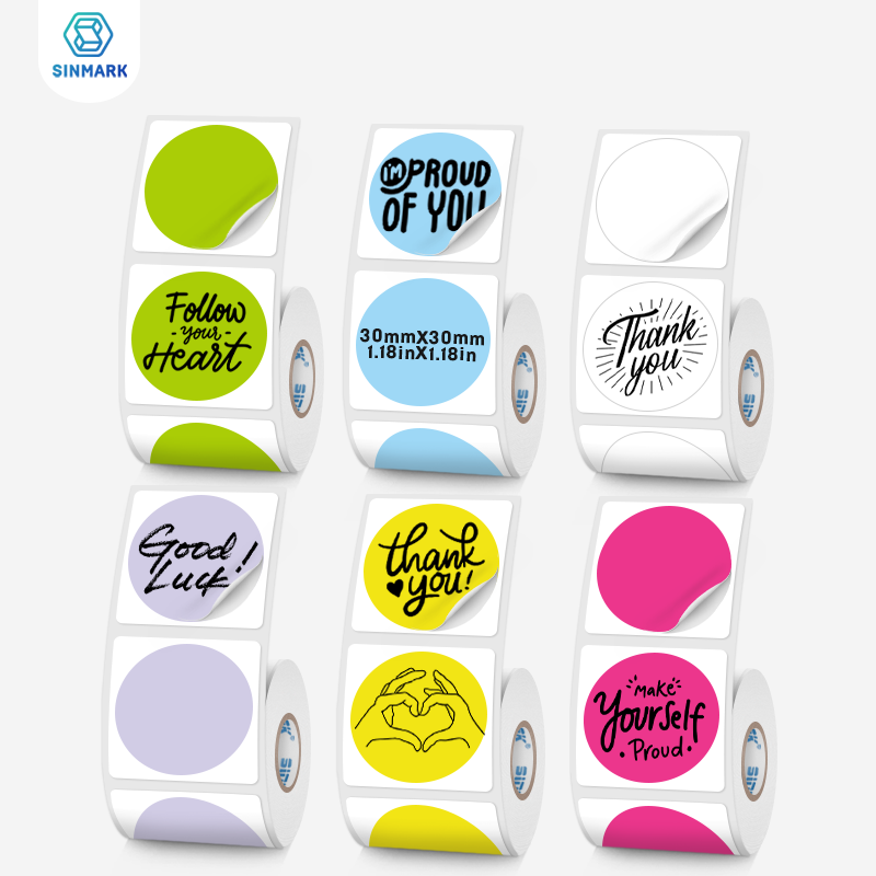 Etiqueta Circular de Color, pegatina de papel térmico utilizada para impresora portátil Sinmark, papel de etiquetas adhesivo impermeable de 30mm de diámetro