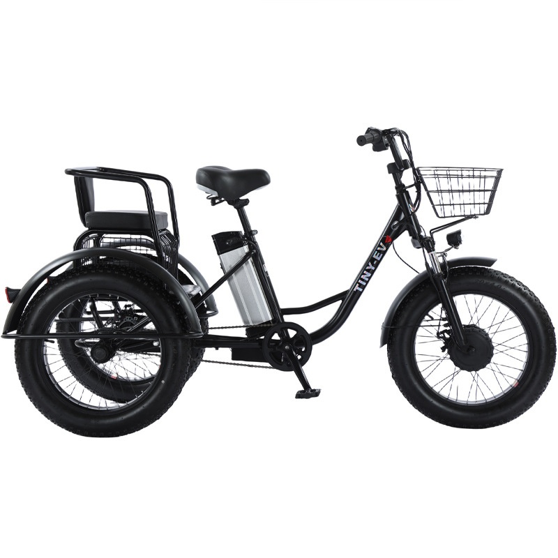 20 Polegada bicicleta elétrica gorda triciclo elétrico de 3 rodas com assento do passageiro para adulto 48v 500w poderosa bateria de lítio removível