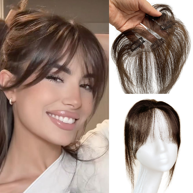 ที่คลุมผมหน้าม้าแบบฝรั่งเศส3D เส้นผมมนุษย์แท้ขนาด25ซม. สีเทาเพิ่มวอลลุ่มสำหรับการต่อผมที่บางลง