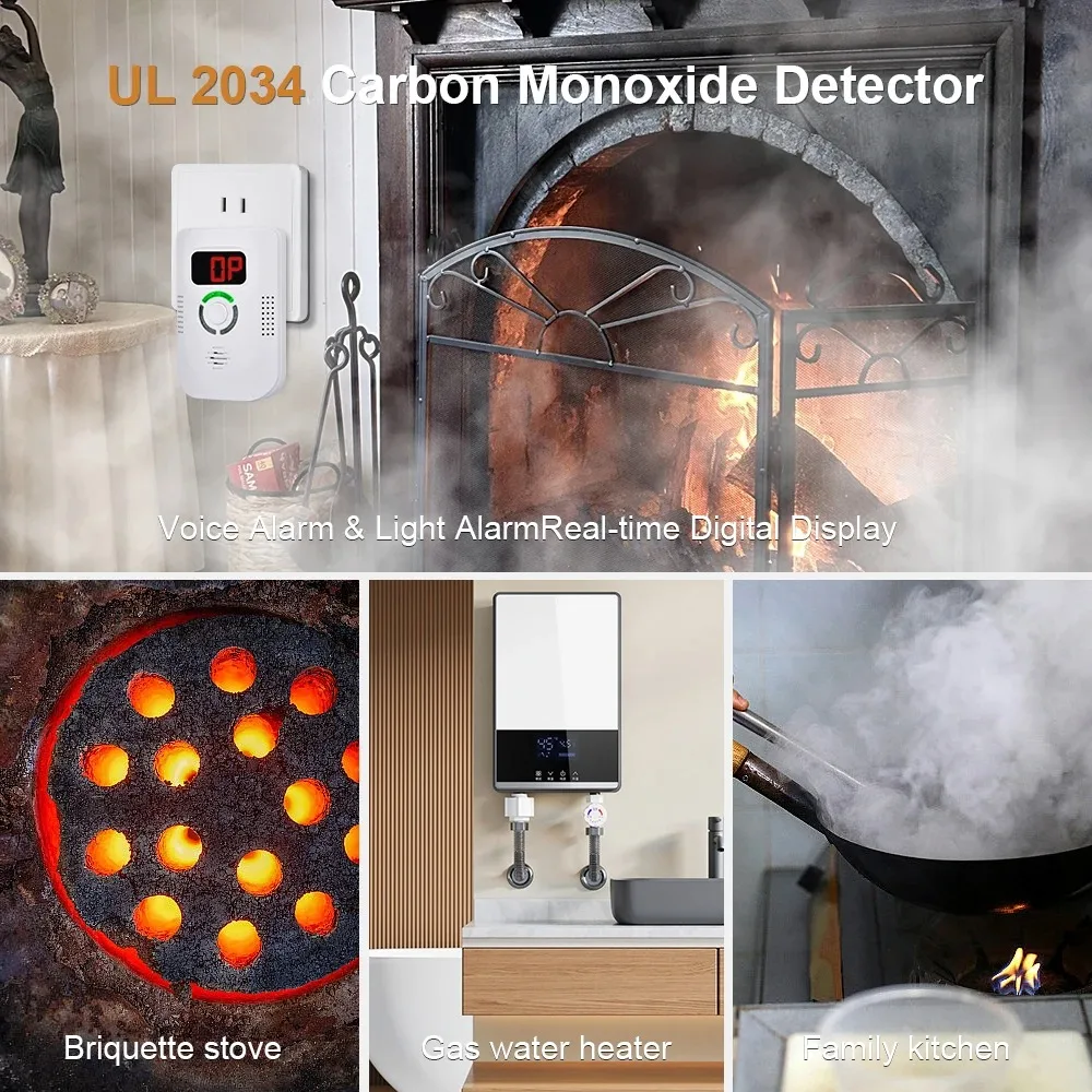 CO Sensor Koolmonoxide Detector Plug In Alarm 85dB Sirene Geluid Onafhankelijke CO Vergiftiging Waarschuwing Alarm Detector CO Meter