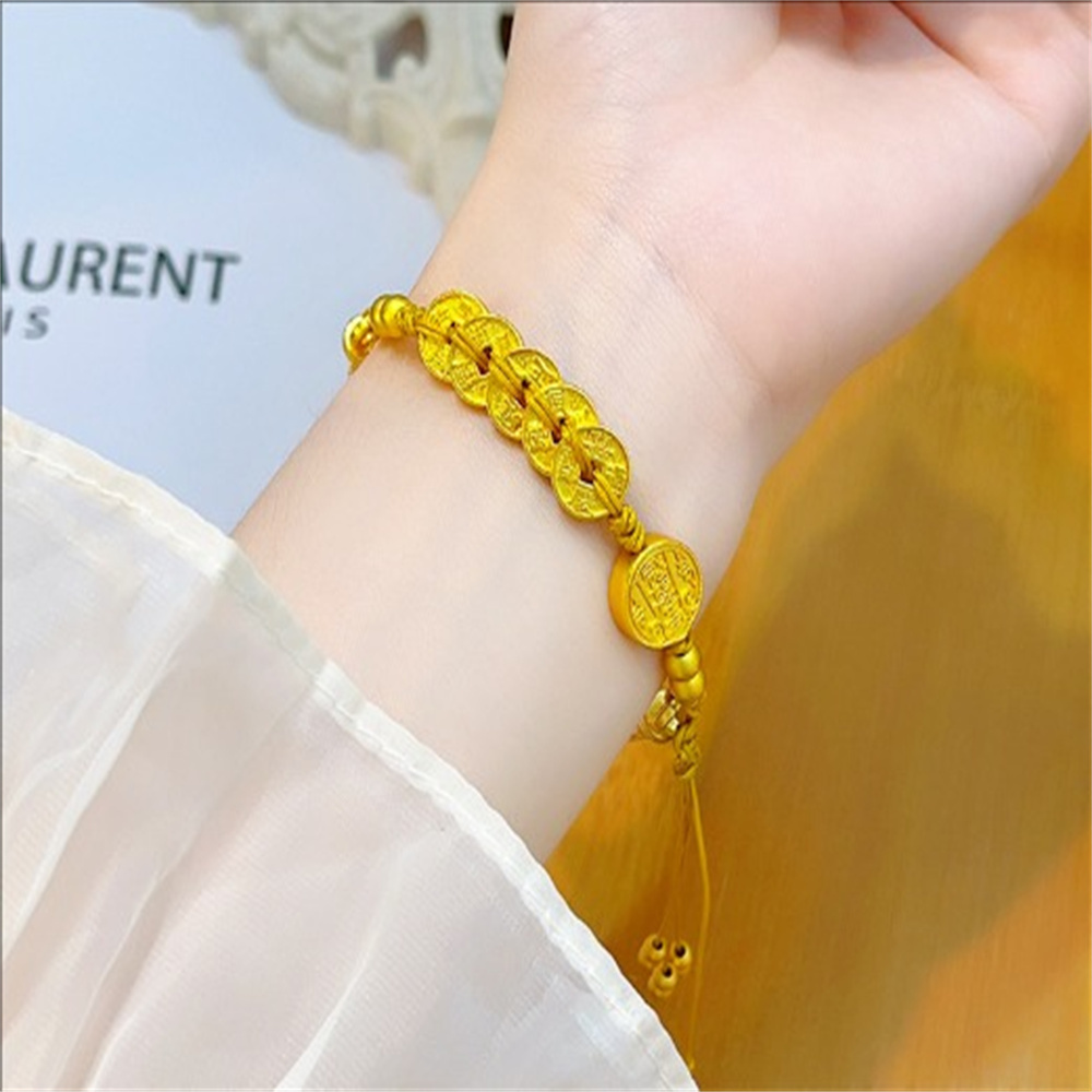 編みこみのロープブレスレット,金と砂,5つの皇帝,コイン,5つの道の神,富の神,レトロな中国の新しいスタイル