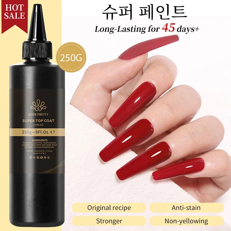 Nascido bonito 250g super casaco superior profissional arte do prego embeber fora casaco superior de longa duração anti-mancha funcional gel polonês