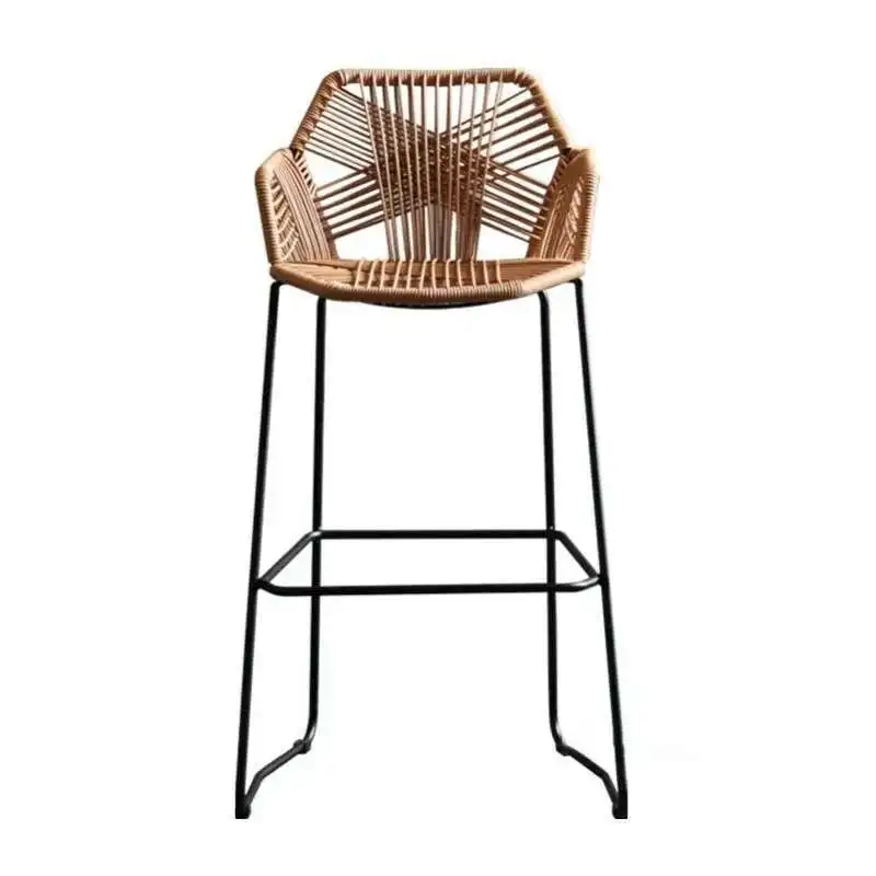Sillas de Bar modernas de hierro forjado, taburetes altos para cocina, muebles de Bar nórdico, respaldo de ratán PP, hogar, cafetería, restaurante al aire libre, sillón