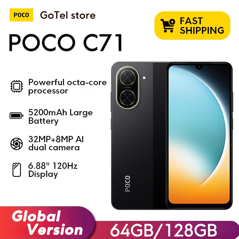 Xiaomi POCO C71 4GB RAM 128GB ROM 6,67 15W 32MP 5200 mAh Batteria Versione globale 15W Smartphone