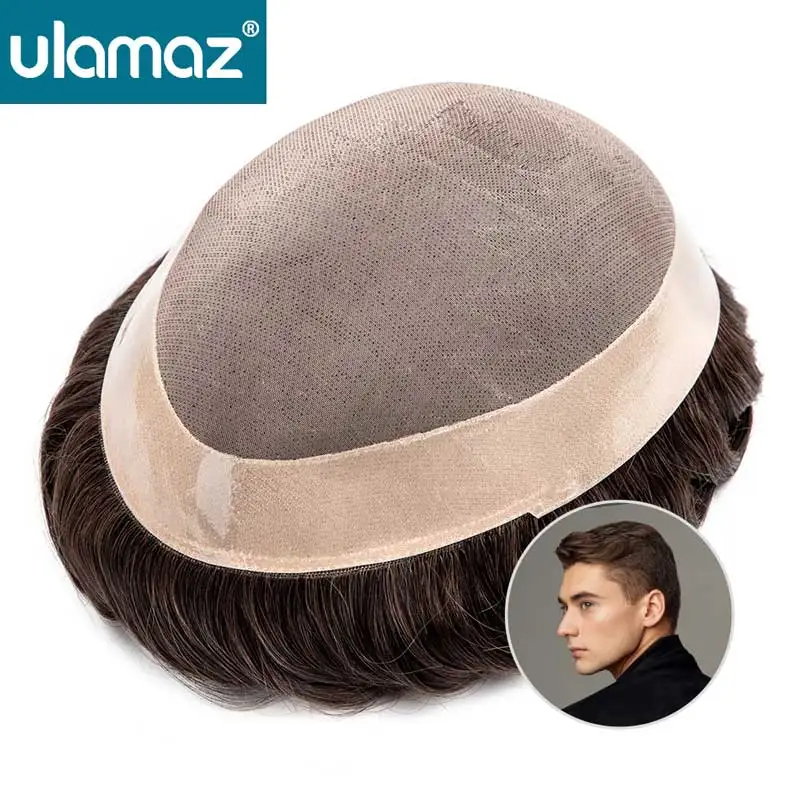 Peruca mono fina homem durável prótese capilar cabelo humano perucas para homens nó duplo peruca masculina sistema de substituição de cabelo