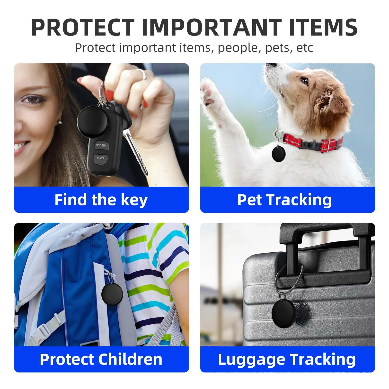 Etiquetas inteligentes Bluetooth para localizador inteligente Android, localizador de artículos que funciona con la aplicación de mi dispositivo Find My de Google, llaves, equipaje y mochila
