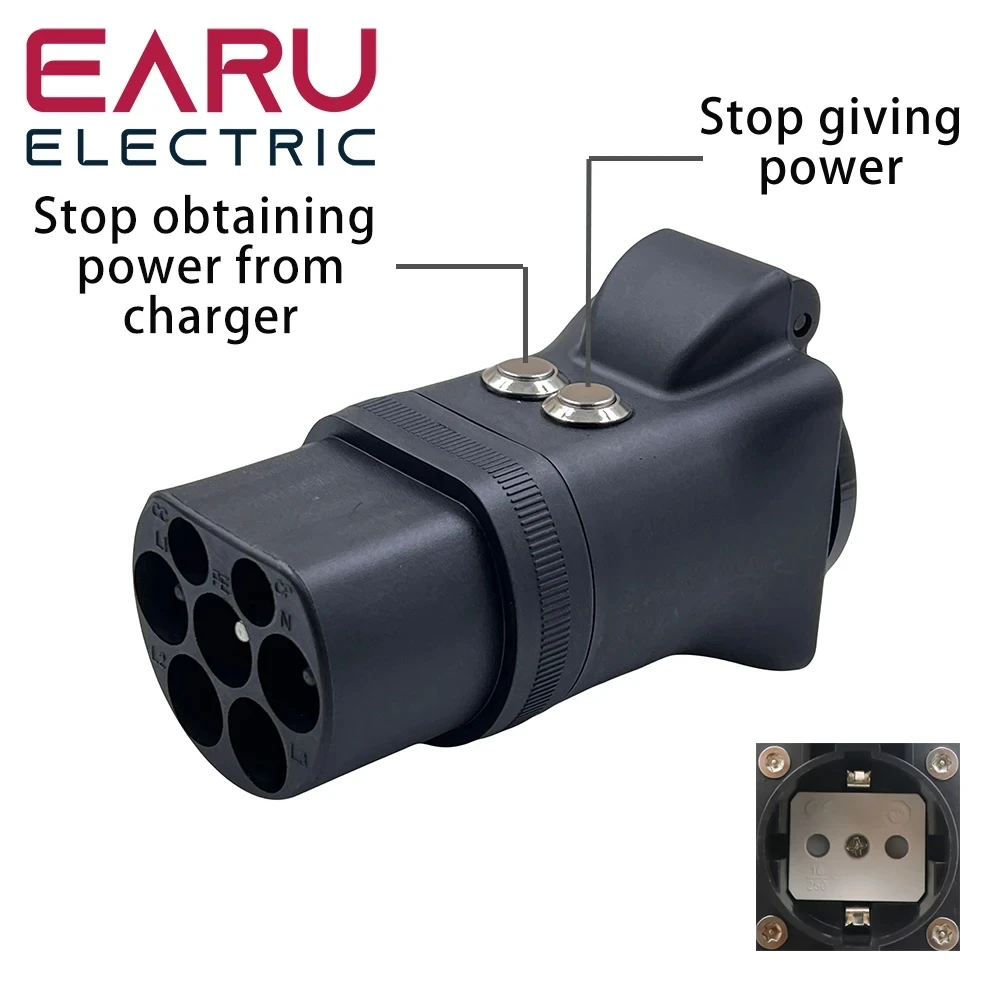 Com interruptor novo portátil 220v tipo 2 plugue macho para soquete schuko ev adaptador de carregamento para carregador ev conector ev
