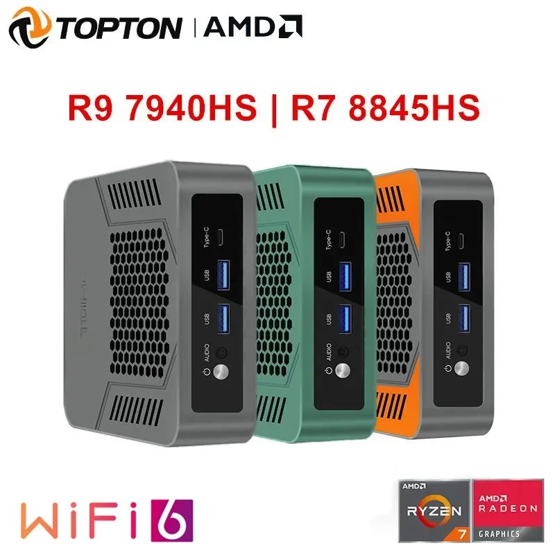 Topton AMD Mini-PC-Gamer TOPC Ryzen 9 8945HS R7 8845HS 2xDDR5 USB4.0 NVMe 2 LAN Windows 11 Pro Desktop-Gaming-Computer WiFi6E
