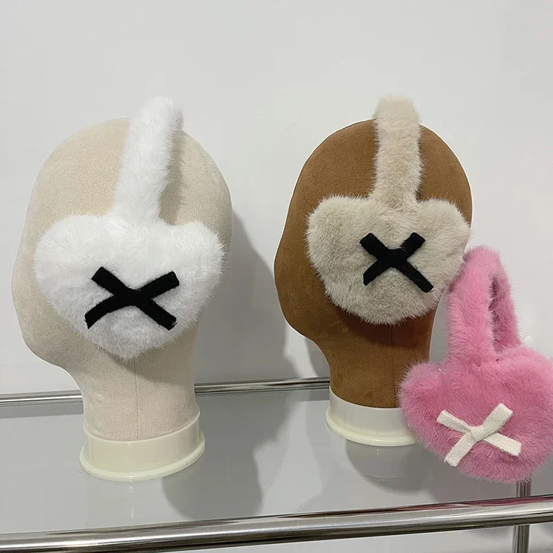 여성용 따뜻한 두꺼운 활 귀마개, 귀여운 러브 하트, 일본 JK 여성 귀 보호, 사이클링 이어백, Y2k 액세서리, 겨울 신상