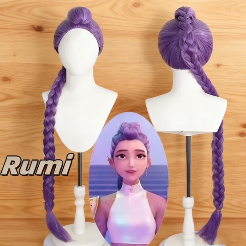 2025 Película Kpop Niños Niñas Cosplay Peluca Mira Rumi Zoey Demon Hunters Púrpura Pelo largo Halloween Cosplay Accesorios En stock ///,,...