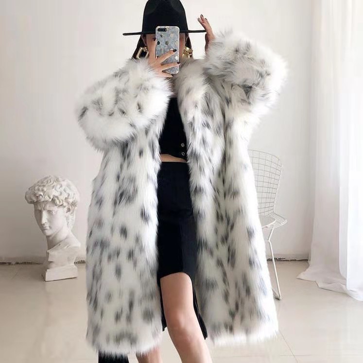 Dicke Leopard Frauen Winter Maxi Faux Fuchs Pelz Mantel Jacke Lange Warme Luxus Pelz Schwarz Parkas Bontjas Pelzigen Shaggy Oberbekleidung