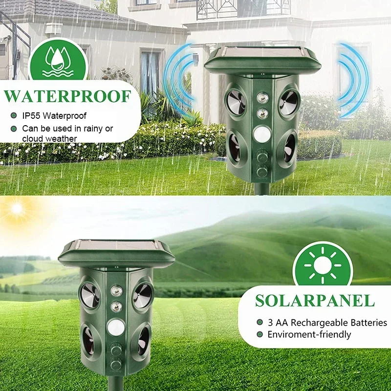 Zonne-energie Ultrasone Animal Repeller PIR Bewegingssensor Sonar Repeller Schrikken Dieren Voor Outdoor Tuin Afschrikmiddel Apparaat