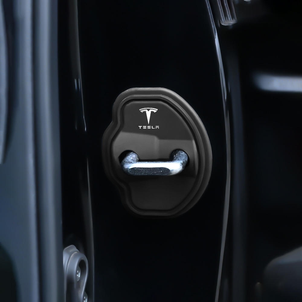 4 pçs capa de fechadura da porta do carro silicone adesivos protetores acessórios para tesla modelo 3 modelo s x modelo y roadster spacex cybertruck