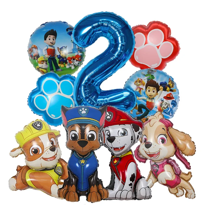 9 ชิ้นการ์ตูน Paw Patrol Theme ฟอยล์บอลลูนจํานวนบอลลูนเด็กวันเกิดตกแต่งของขวัญเด็ก Party Chase Skye บอลลูน