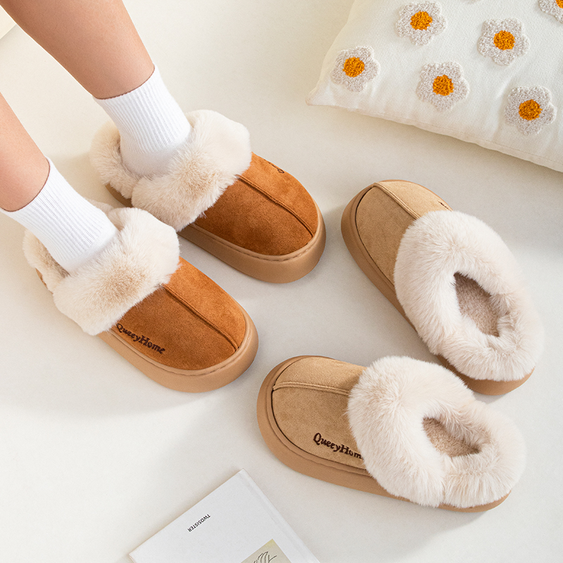 Queeyhome Pantofole in cotone versatili in peluche a fondo piatto da donna invernali Scarpe da uomo per interni ed esterni calde e accoglienti
