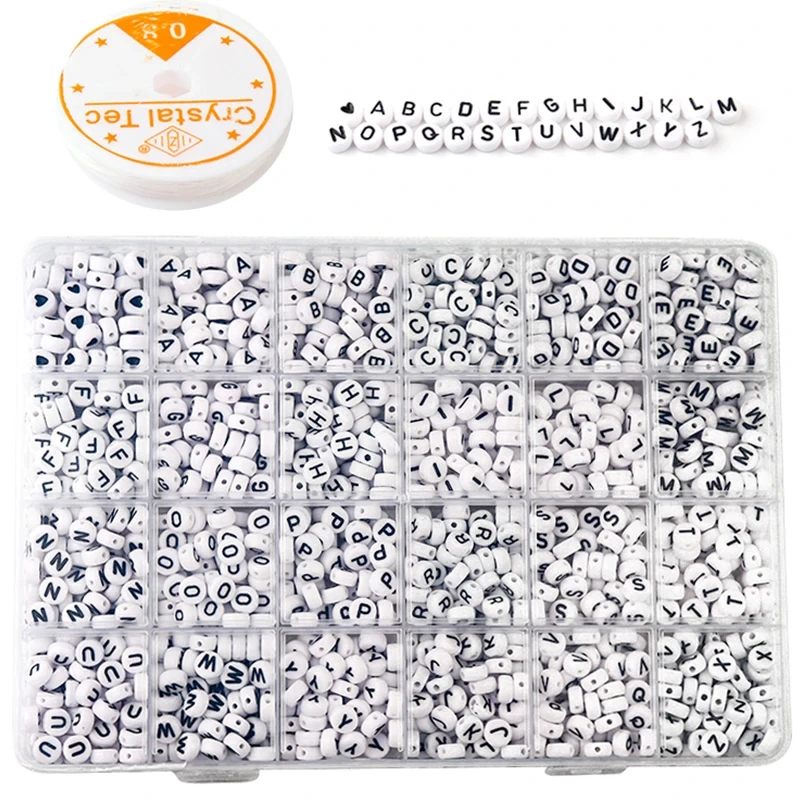 1200 pz/scatola Acrilico Inglese Alfabeto Lettera Perline Kit Con Cordoncini Estensibili Per Il Nome Braccialetti Creazione di Gioielli Scatola di Perline Acriliche