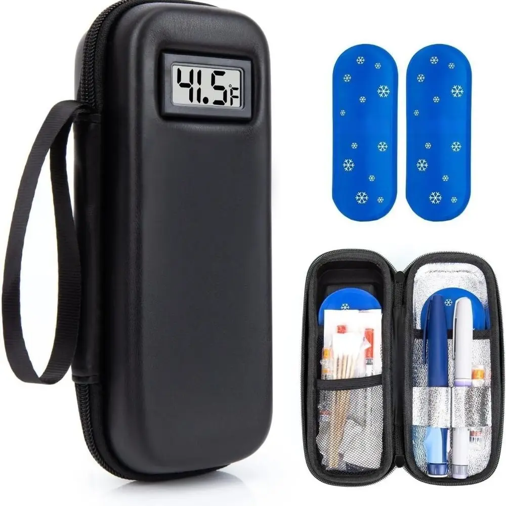 Reusable Insulin Cooler Travel Case with Thermometer Display Medicine Organizer Bag Waterproof Insulin Cooling Bag for Diabetics