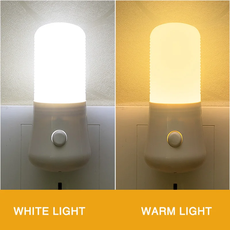 Luz LED nocturna blanca, interruptor de botón EU/USPush, lámpara de enchufe de pared, lámpara de noche para dormitorio, habitación de bebé, pasillo, decoración del hogar, luces nocturnas
