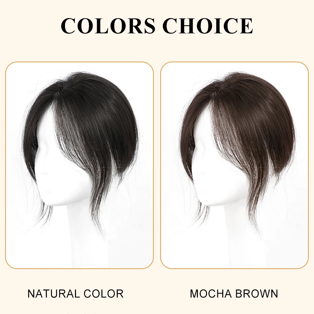 Cobertores de seda com franja para mulheres, cabelo humano real, perda de cabelo com clipe, cinza