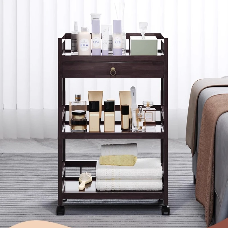 ไม้ไผ่ Beauty Salon Rolling Cart มือถือเล็บผมจัดแต่งทรงผมเครื่องมือสําหรับสปาร้านตัดผมเก็บรถเข็น Home Storage Rack