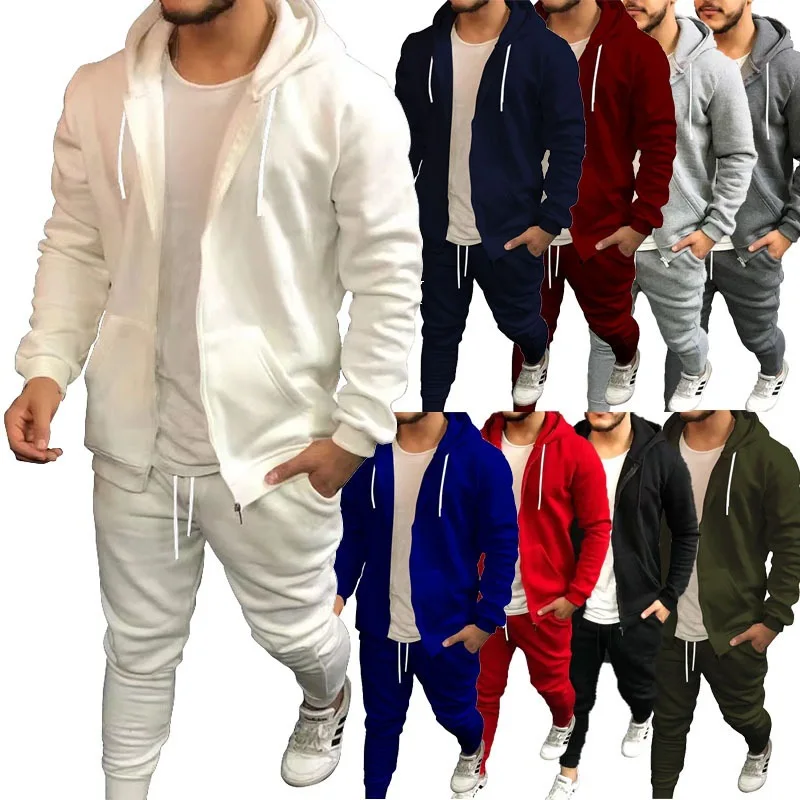 Frühling Herbst Sport Herren Sets Einfarbig Mode Casual Anzug Mit Kapuze Strickjacke Mantel und Hose Herrenmode Zwei Stück Set