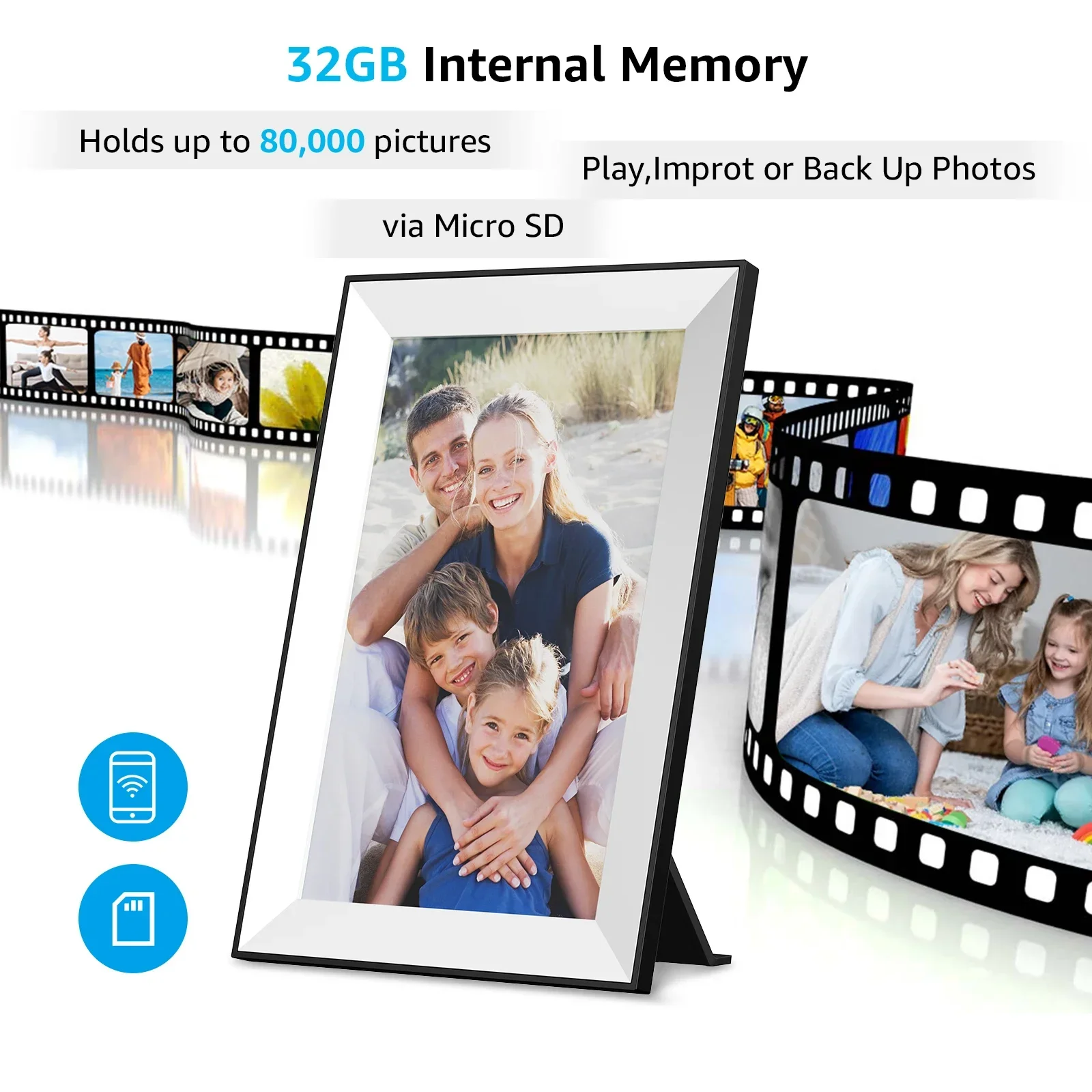 Frameo 32GB Digital Picture Frame 10.1 Inch Smart WiFi Digital Photo Frame with 1280x800 IPS HD Touch Screen with Wall Mountable