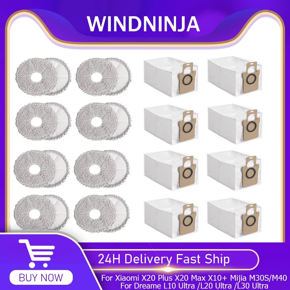Worki na kurz, nakładki do mopa do Xiaomi X20 Plus /X20 Max /X10+, Mijia M30S/M40, części zamienne do Dreame L10 Ultra /L20 Ultra /L30 Ultra
