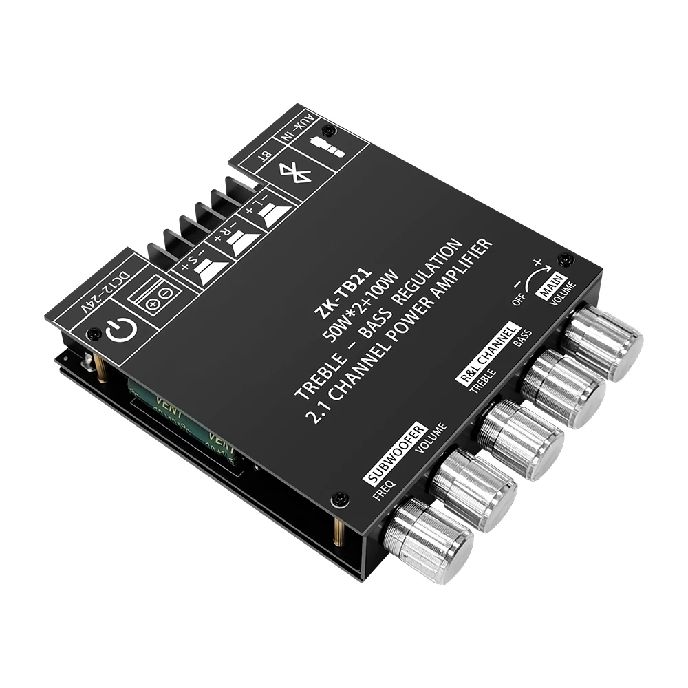Módulo amplificador de subwoofer estéreo de áudio compatível com bluetooth 50w * 2 + 100w placa amplificadora de potência digital de 2.1 canais aux ZK-TB21