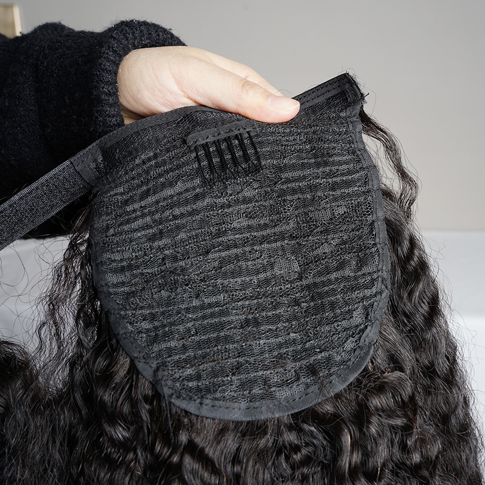 ポニーテール-ナチュラルブラックレヤキヘア,人間の髪の毛,65g/100g/145g,クリップ付きの滑らかな髪