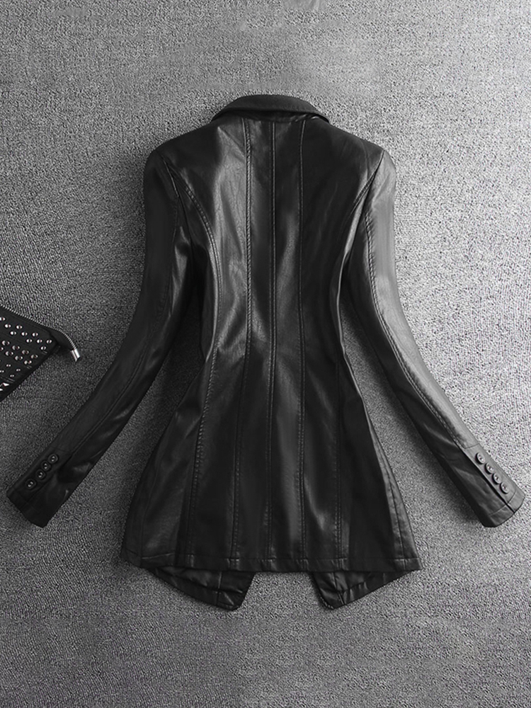 Lautaro Frühling Elegante Schwarz Licht Weiche Faux Leder Blazer Langarm Slim Fit Luxus Frauen Blazer und Jacken Mode 2021