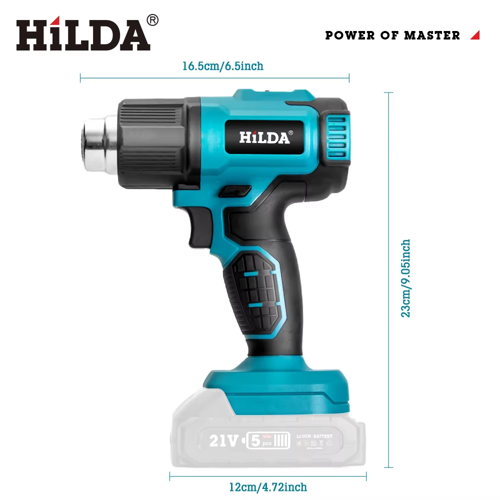 HILDA 21V Handheld Hot Air Gun Temperature Rechargeable Cordless for Makita Battery Electric Heat Gun with Nozzles