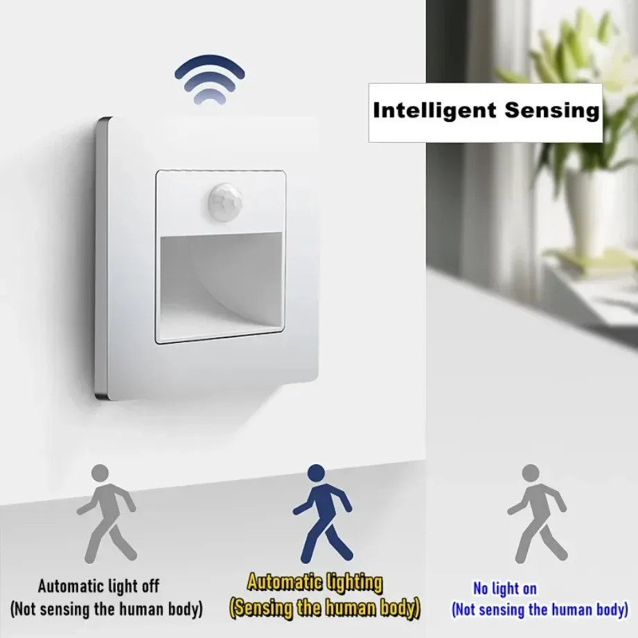 Lámpara de pared Led de luz nocturna, Sensor de movimiento PIR, luz de escalera AC 85-265V, lámpara de paso, iluminación de pasillo, iluminación de pared interior empotrada