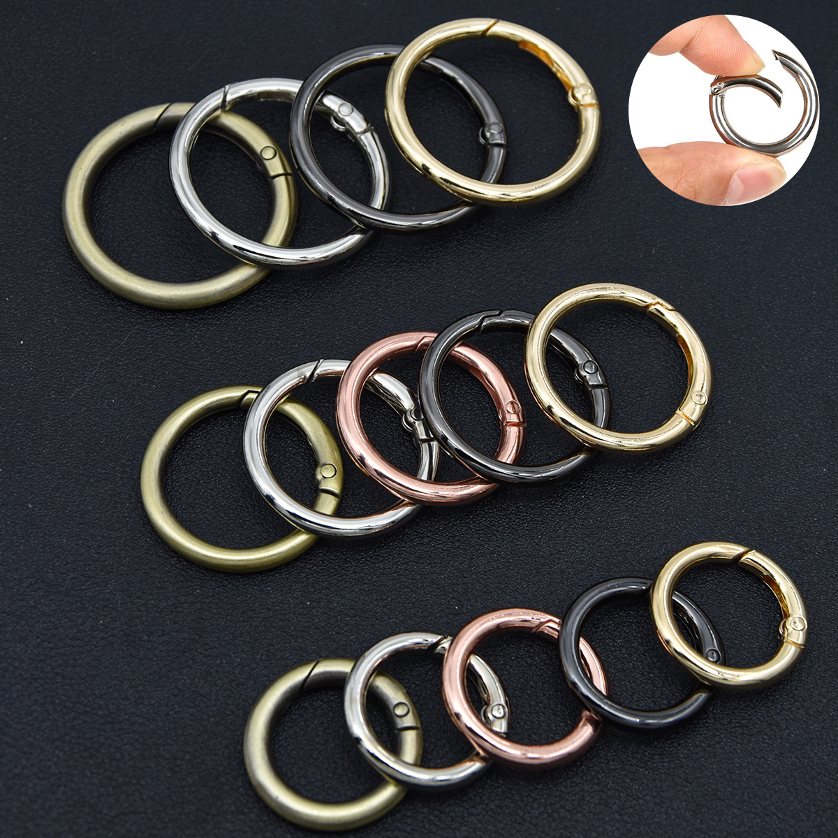 5 Stück Metall-O-Ring-Federverschlüsse für DIY-Schmuck, zu öffnende runde Karabiner-Schlüsselanhänger-Taschenklammern