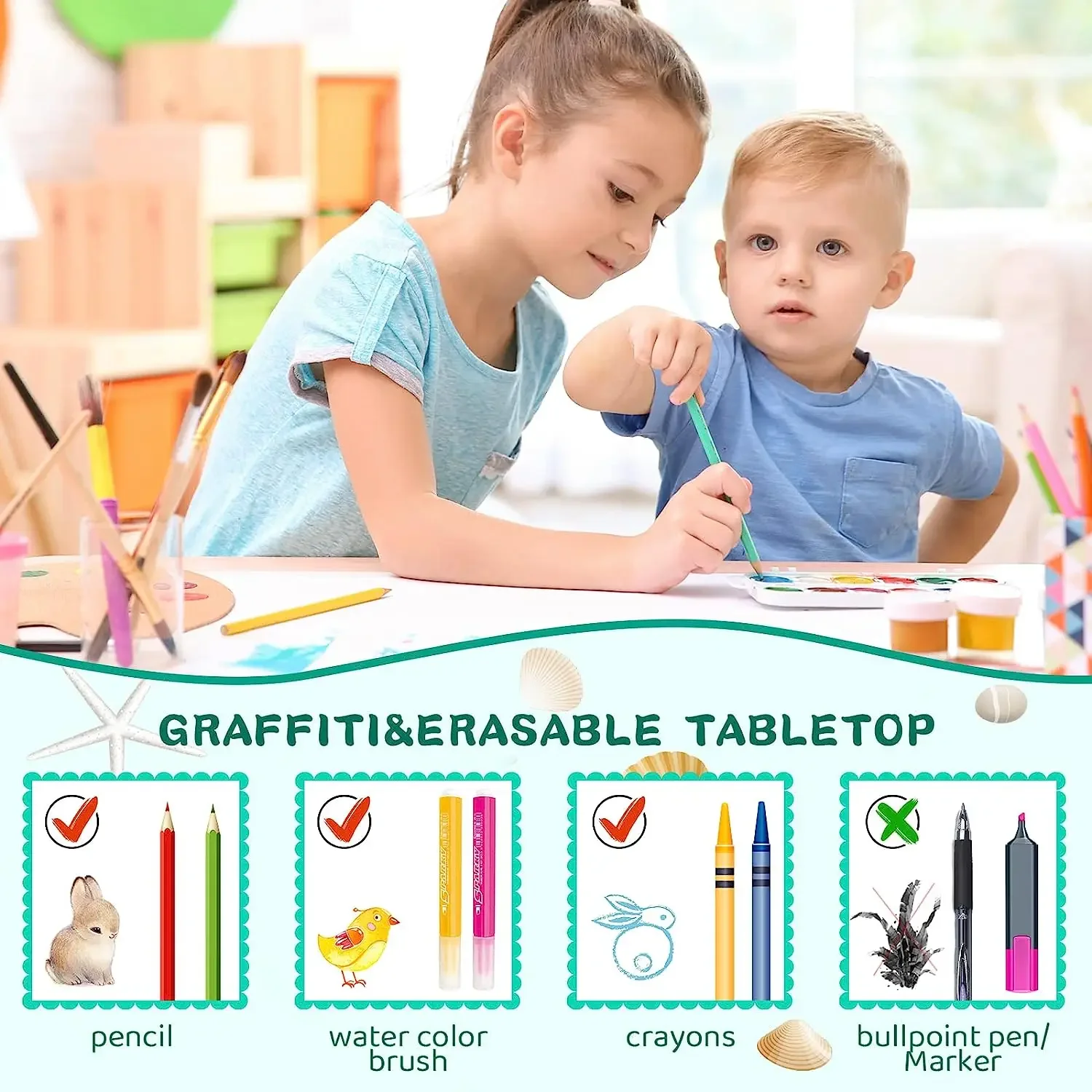 Mesas e cadeiras infantis com altura ajustável, roupas infantis, mesas e cadeiras de aprendizagem, capa multifuncional, mesa de arte