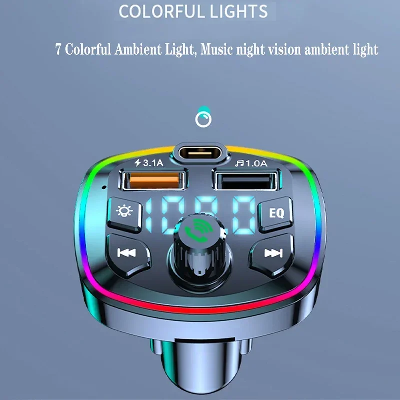 VIKEFON Q7 Bluetooth Car Charger Car FM Transmitter Wireless Hands Free Mp3 True 3.1A Dual USB Port PD Charging