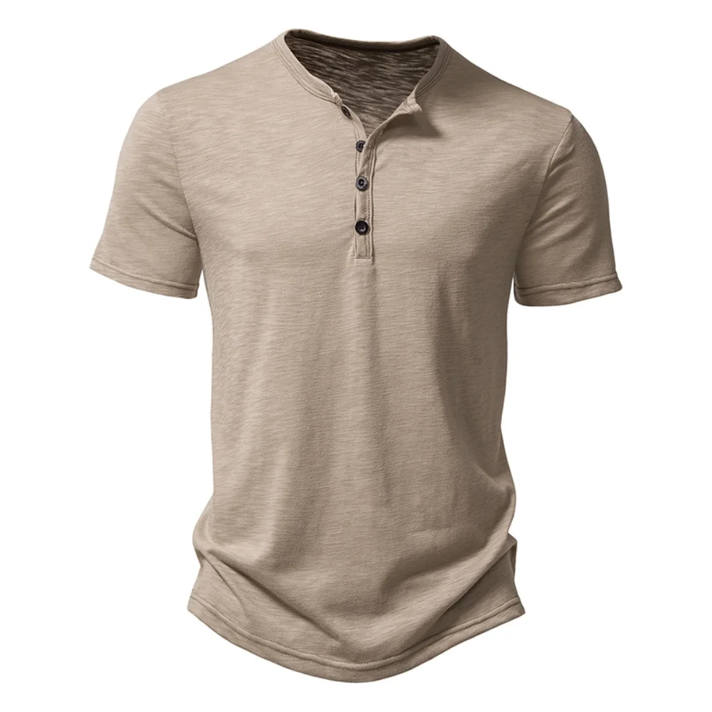 Henley Collar verano hombres Casual Color sólido manga corta Camiseta para hombres Polo hombres alta calidad camisetas para hombres