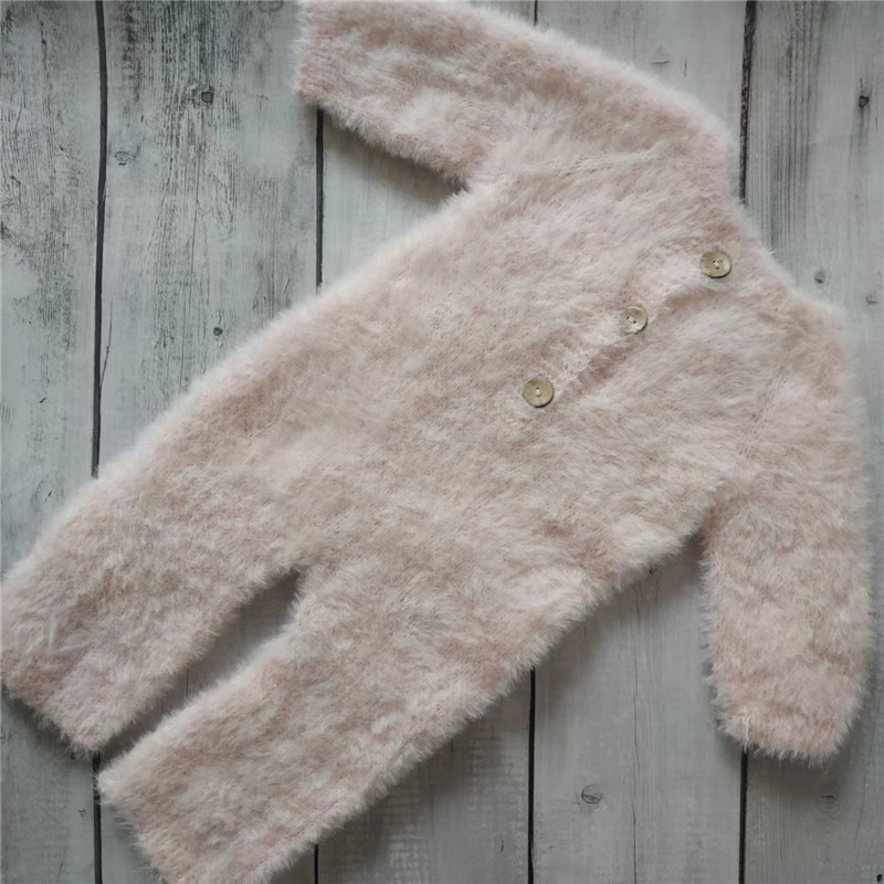 Mameluco de conejito peludo recién nacido para accesorios de fotografía de bebé, conejo rosa para ropa de fotografía