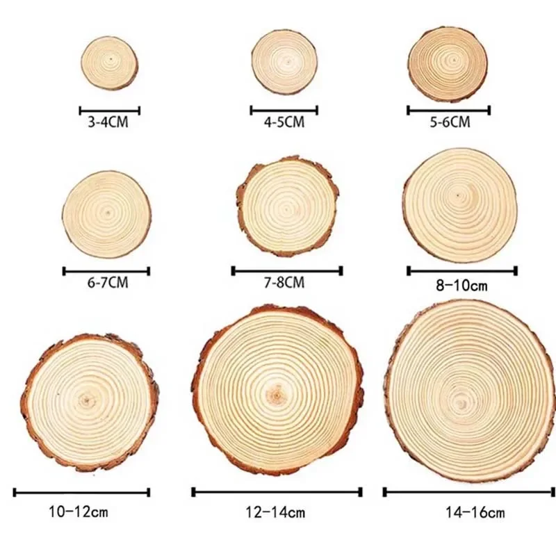 3-16CM Thông Tự Nhiên Tròn Chưa Hoàn Thành Gỗ Lát Tròn Với Vỏ Cây Đăng Nhập Đĩa Đồ Trang Trí Đám Cưới đảng Tranh 1-10Pc