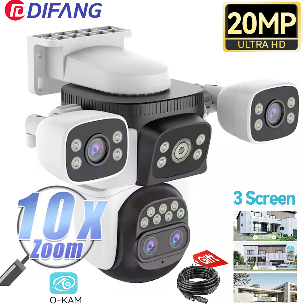 Cámara WiFi6 con Zoom óptico 10K y 10X para exteriores, pantalla rThree de 20MP, cuatro lentes PTZ, seguimiento automático, 6K, doble lente, CCTV de seguridad impermeable