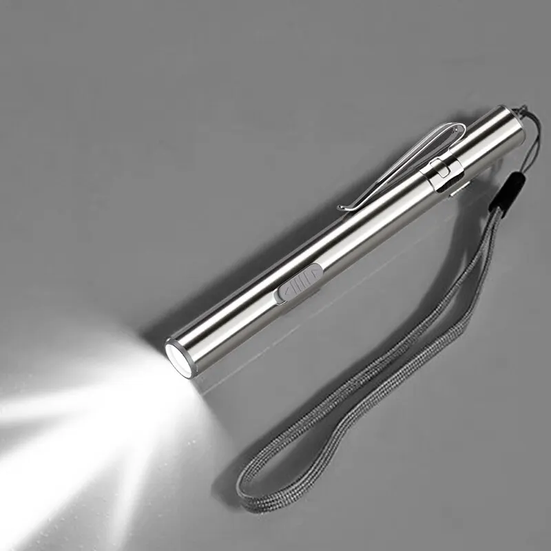 미니 휴대용 의료 핸디 LED 펜 라이트 손전등, USB 충전식 치과 의사 간호사 토치, 스테인레스 스틸 클립 포함