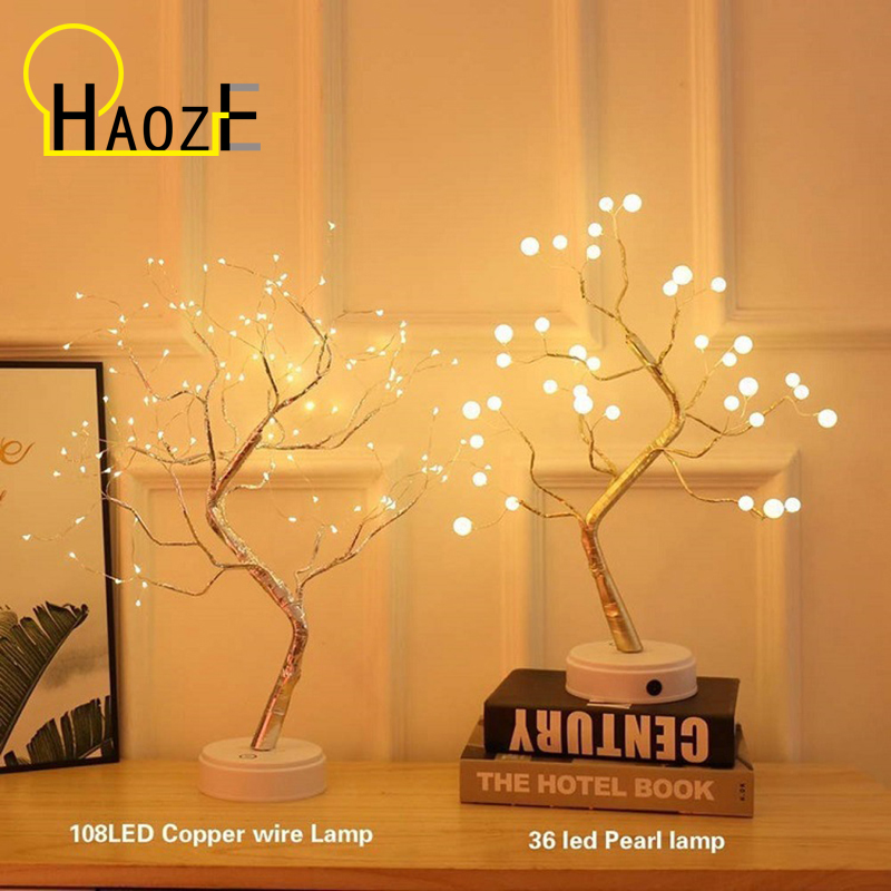 36/108 luz Led nocturna mesa bonsái árbol lámpara Interruptor táctil alambre de cobre luces de mesa para dormitorio hogar decoración navideña