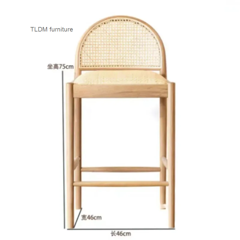 Tabouret de bar en rotin tissé nordique, chaise de bar de luxe pour la maison, chaises de salle à manger décontractées, tabouret haut en bois, chaise de réception, moderne, minimaliste, gênant