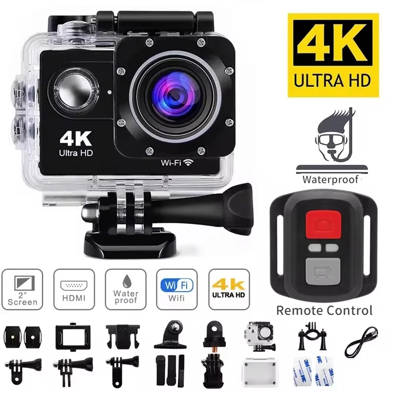Cámara de Acción Ultra HD para deportes al aire libre, videocámara subacuática de 2,0 pulgadas, 4K, 30fps, WiFi, casco impermeable, grabación de vídeo para bicicleta