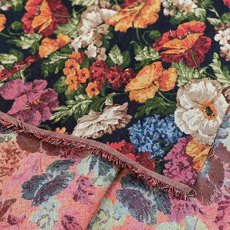 油絵花ジャカード生地エスニックスタイル肥厚先染め服手作り DIY 縫製綿とリネン生地