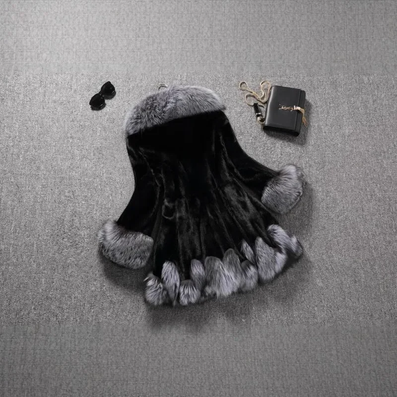 Autumn Winter Women's White Imitation Rabbit Fur Long Sleeve Loose Jacket Coat