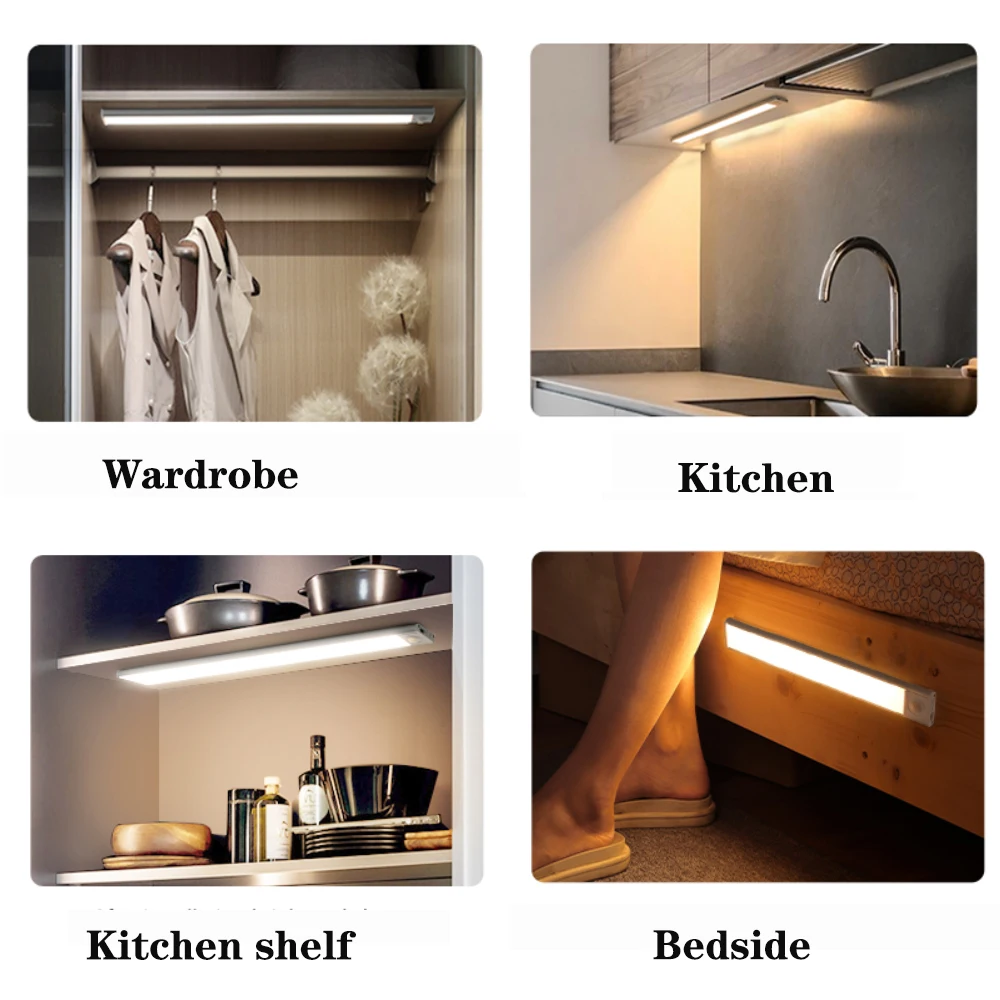 LED Motion Sensor Licht Drahtlose LED Nachtlicht Typ C Wiederaufladbare Licht Schrank Garderobe Lampe Treppe Hintergrundbeleuchtung Für Küche