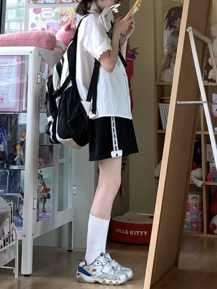 KOSAHIKI-pantalones cortos de pierna ancha para mujer, retales de encaje, estilo japonés Harajuku, pantalones cortos holgados con cintura elástica que combinan con todo, verano 2025