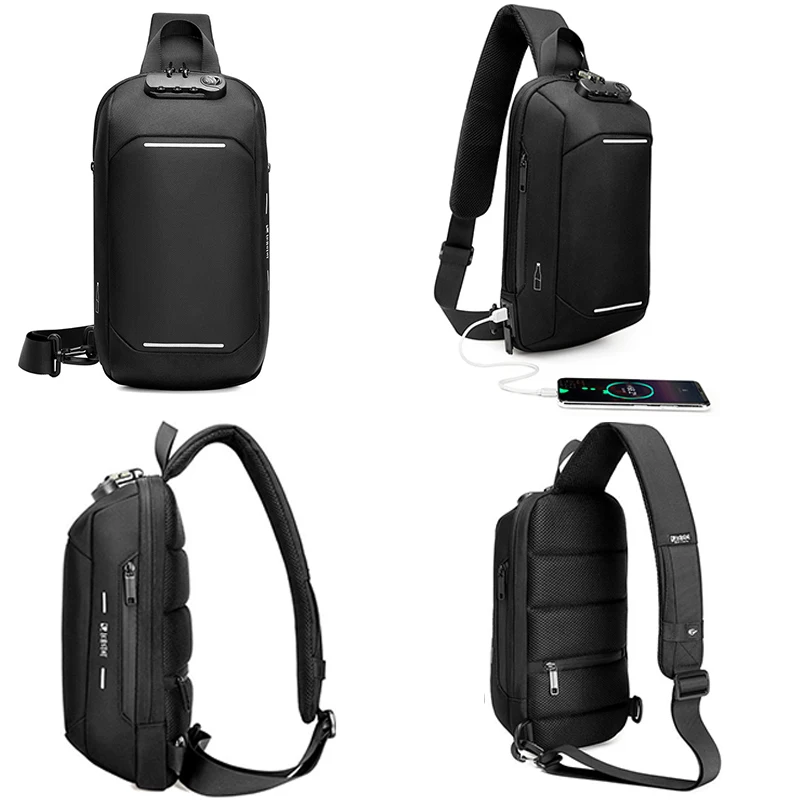 Bolsa de ombro masculina trabalho moda multifuncional usb crossbody bolsa de ombro viagem mensageiro pacote saco de peito para o sexo masculino