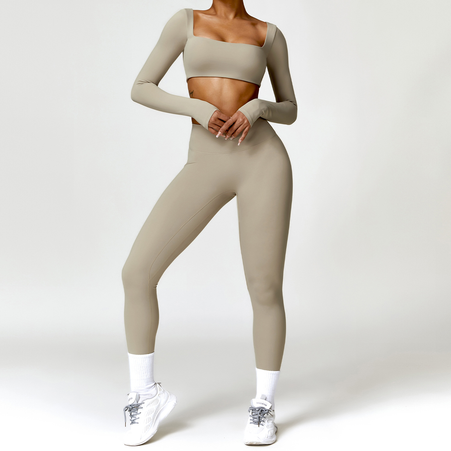 Conjunto de Yoga para mujer, ropa deportiva sin costuras de manga larga para gimnasio, ropa de entrenamiento, Legging, sujetador de Fitness, Top corto, trajes deportivos, 2 uds.